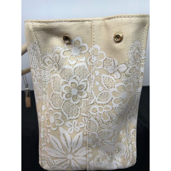 Oscar De La Renta Beige Canvas Floral Tote Bag - Picture 5 of 12